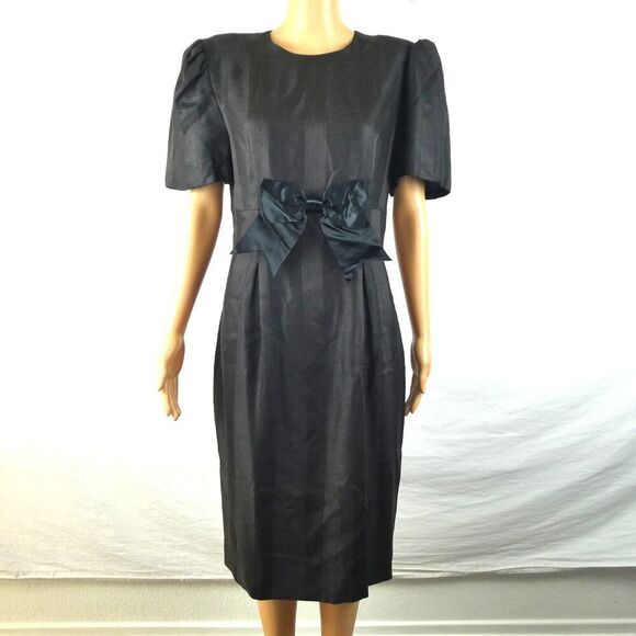 Steven Stolman Vintage Bow Front Goth Gothic Lolita Shadow Stripe Dress Amish - Picture 1 of 11